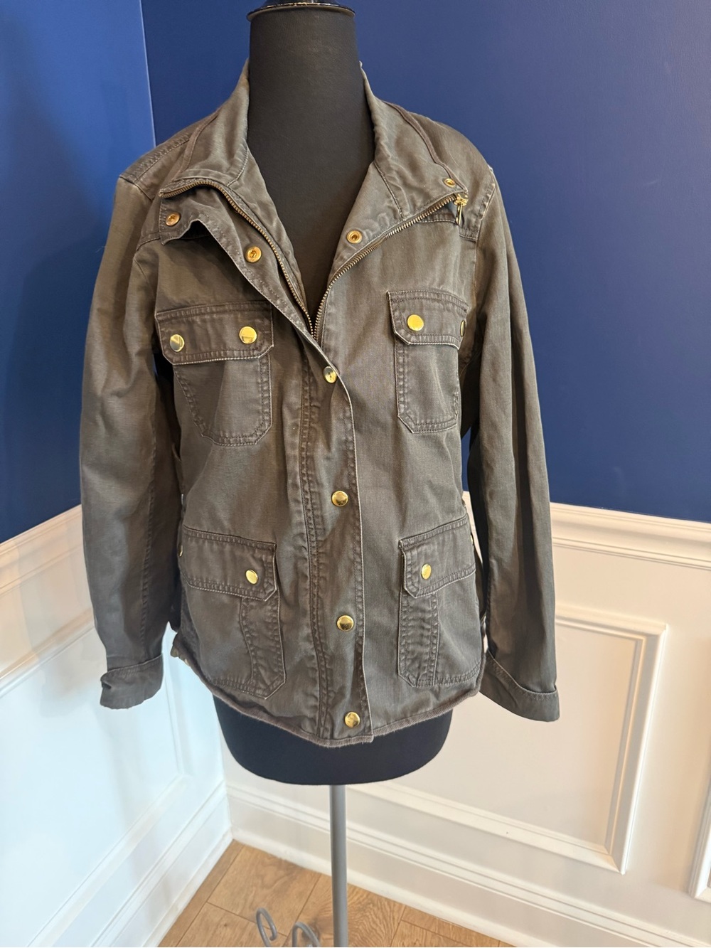 J. Crew Olive Green Utility Jacket with Gold Hardware